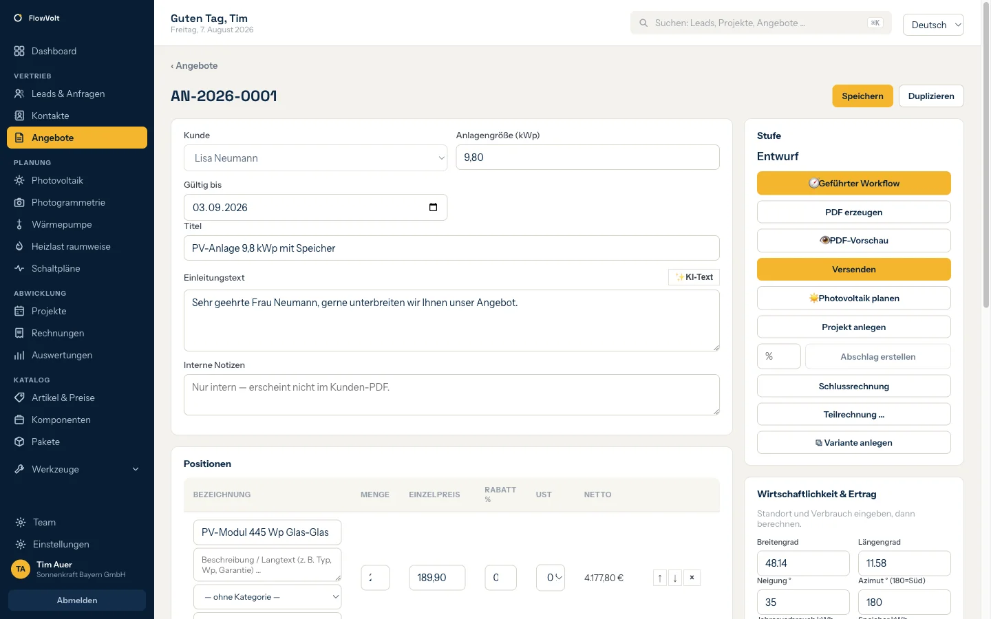Angebote mit Status, Konversion & Signatur